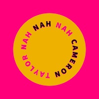 a pink and yellow circle with the words'cam na ha ha' on it